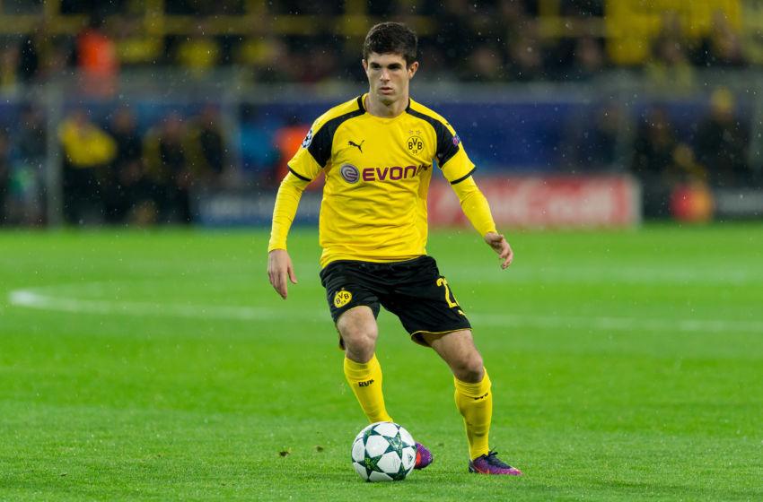 DORTMUND, GERMANY - NOVEMBER 22: Christian Pulisic of Borussia Dortmund in action during the UEFA Champions League First Qualifying Round 2nd Leg match between Borussia Dortmund and Legia Warschau at Signal Iduna Park on November 22, 2016 in Dortmund, Germany. (Photo by TF-Images/Getty Images)