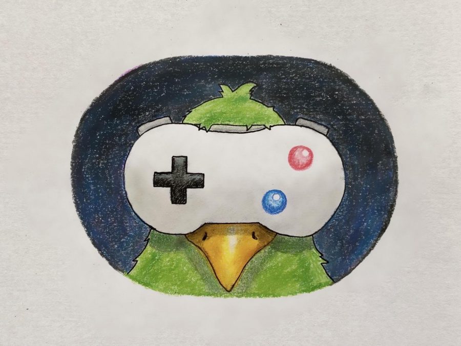 The Game Pigeon Logo, a video game consol over a pigeons eyes. (Image: Madeline Chia 21)