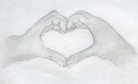Valentines Day Artwork depicting two hands forming a heart (Artwork/Ishnoor Kaur 26)